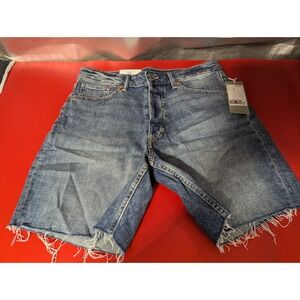 H&M High waist Bermuda shorts distressed legs womens 10 blue jean denim NWT